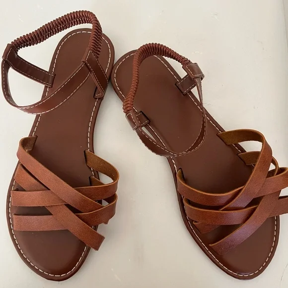 Women’s Strappy Brown Flat Sandals - Picture 2 of 4